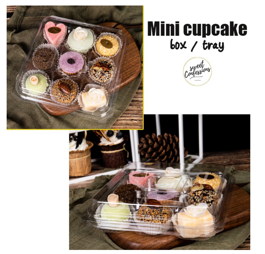 🇸🇬 10 pcs Mini cupcake box Mini tart - tray transparent 9 cavity packaging box dumpling box tray mantou