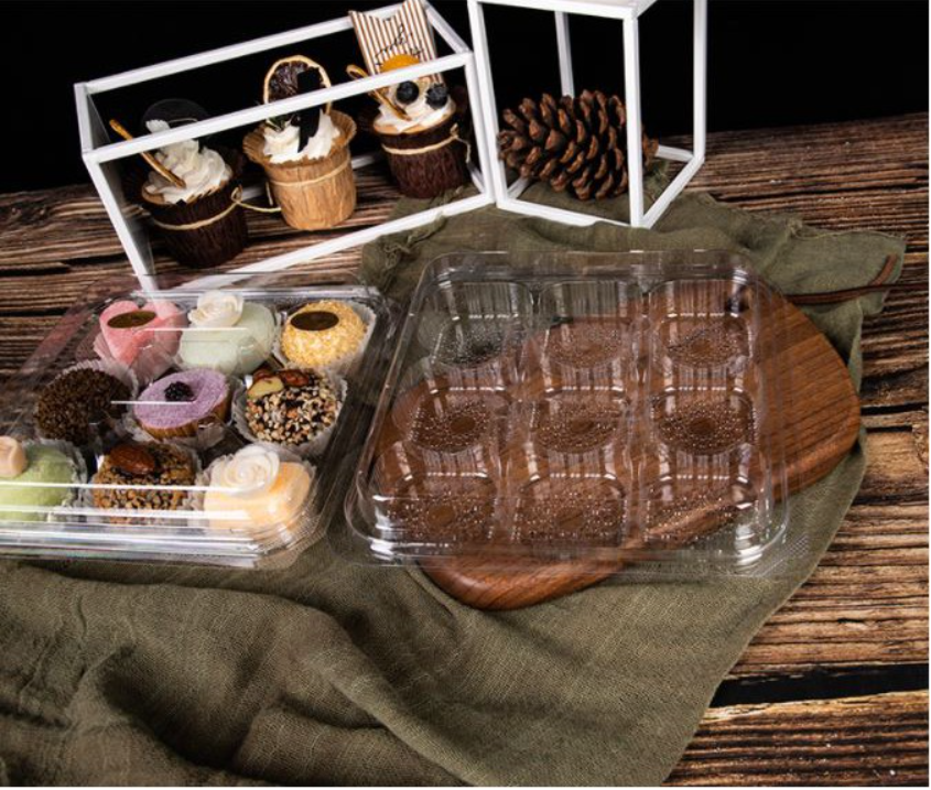 🇸🇬 10 pcs Mini cupcake box Mini tart - tray transparent 9 cavity packaging box dumpling box tray mantou