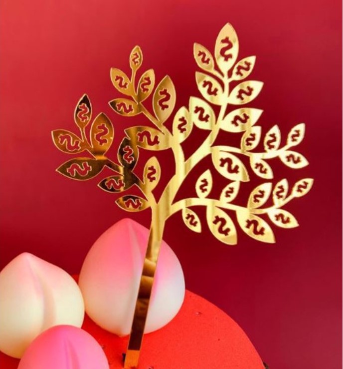 Fortune god cake topper money pulling cake lucky 财神爷 摇钱树 chinese new year auspicious figurine money tree decoration