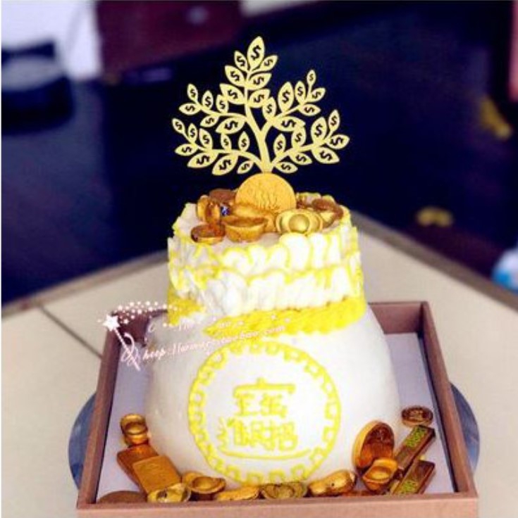 Money Cake topper money pulling cake lucky 财神爷 摇钱树 chinese new year auspicious figurine money tree decoration