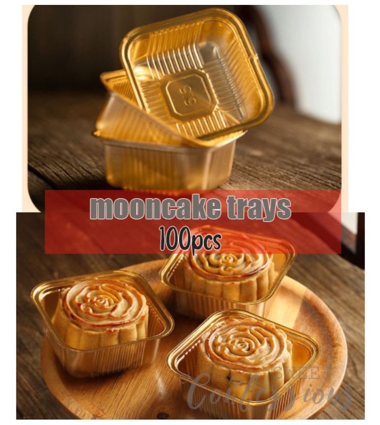 100pcs mooncake tray dessert pastry packaging box heat sealer tray gold trays