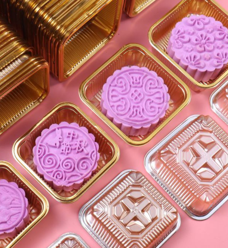 100pcs mooncake tray dessert pastry packaging box heat sealer tray gold trays