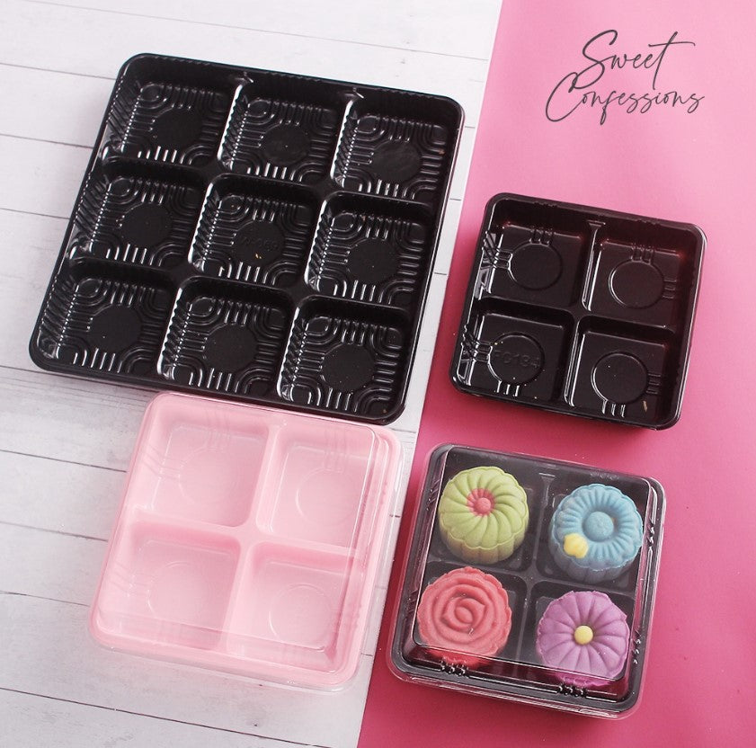 🇸🇬(10pcs) mini tart tray mooncake box cake brownie box disposable food tray 4 compartment packaging box fruit tart box