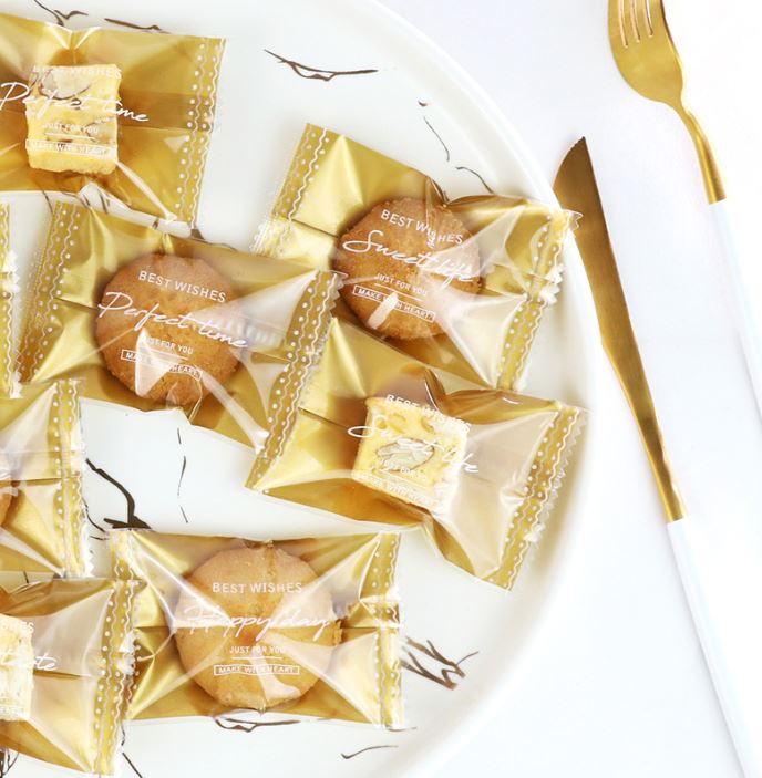 100pcs gold nougat cookie bag wrapper plastic packaging