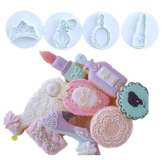 Perfume mirror lipstick crown fondant plunger cookie cutter ladies girls birthday