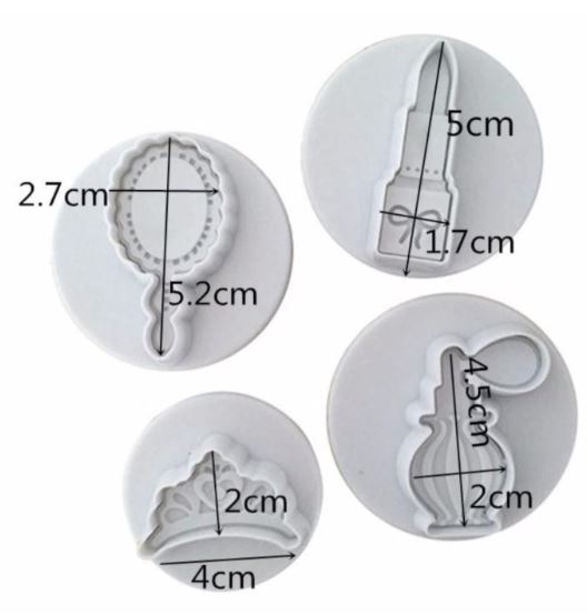 Perfume mirror lipstick crown fondant plunger cookie cutter ladies girls birthday