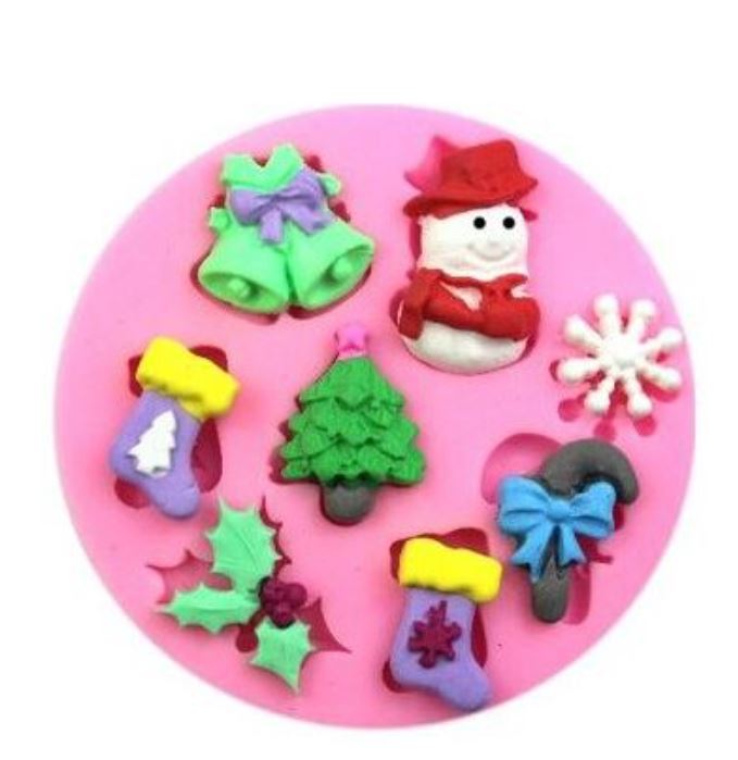 Snowman christmas tree bell snowflake silicone mould for cake decorating and xmas decor mold