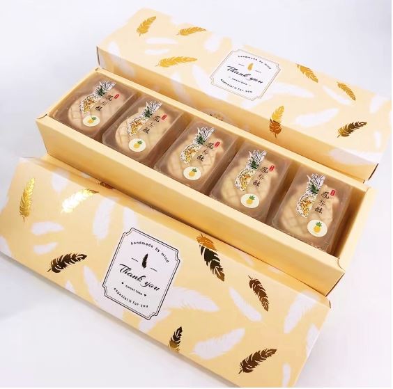 Macaron box 8 cavity 50g 80g mooncake box gold yellow feather mooncake gift box dessert pa1ckaging box