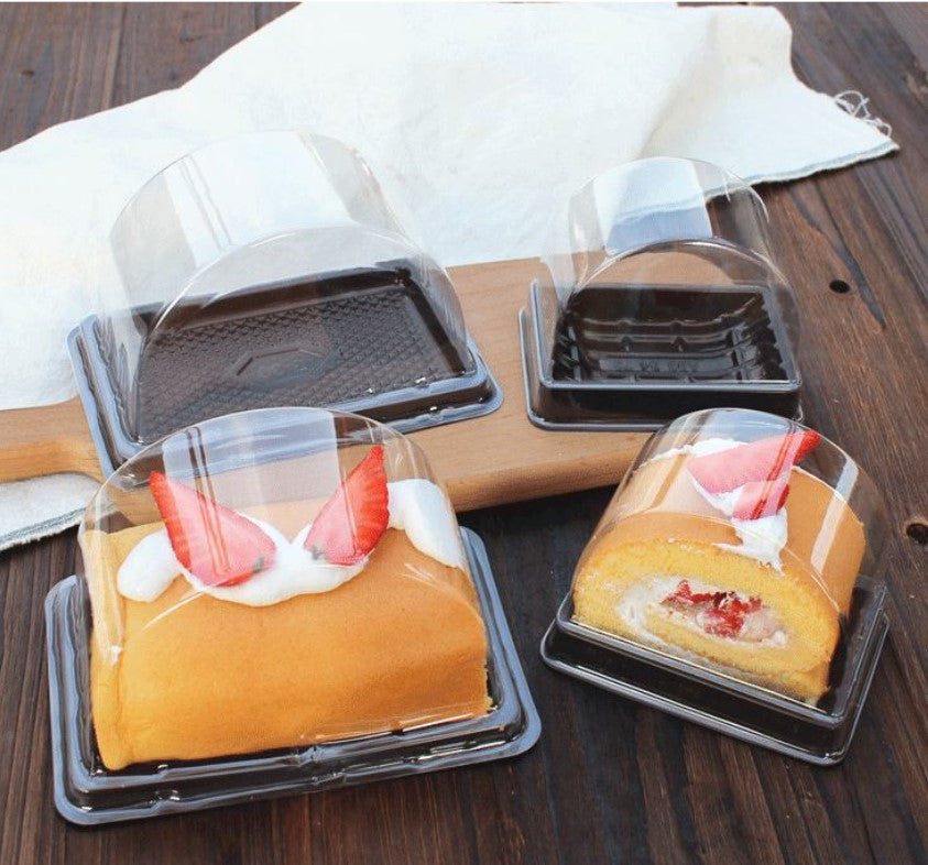 🔥 10pcs swiss roll slice log cake slices cake box semi-circle transparent tray