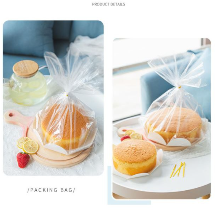 (10pcs Bags & base) 6" / 8 " cake board Chiffon cake packaging bag wrapper plastic bag for cake