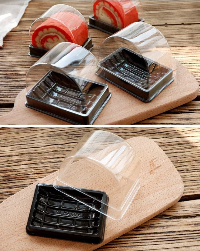 🔥 10pcs swiss roll slice log cake slices cake box semi-circle transparent tray