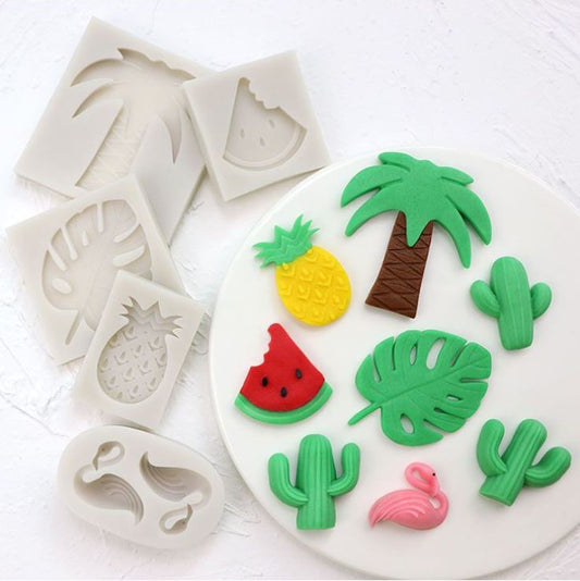 Tropical flamingo pineapple monstera leaf aloha silicone mould cake decorating mold
