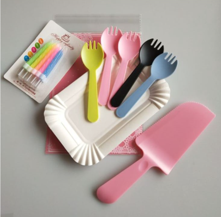 5 sets Disposable plate - Paper plate Party set birthday candle plastic fork knife set for party paper plates