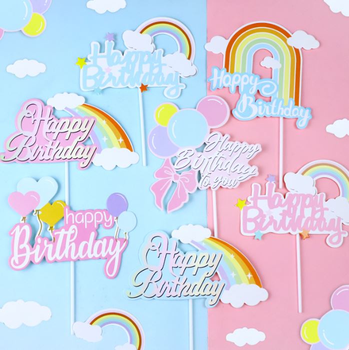 10pcs/pack rainbow & balloon cake topper baby girl boy birthday party decoration