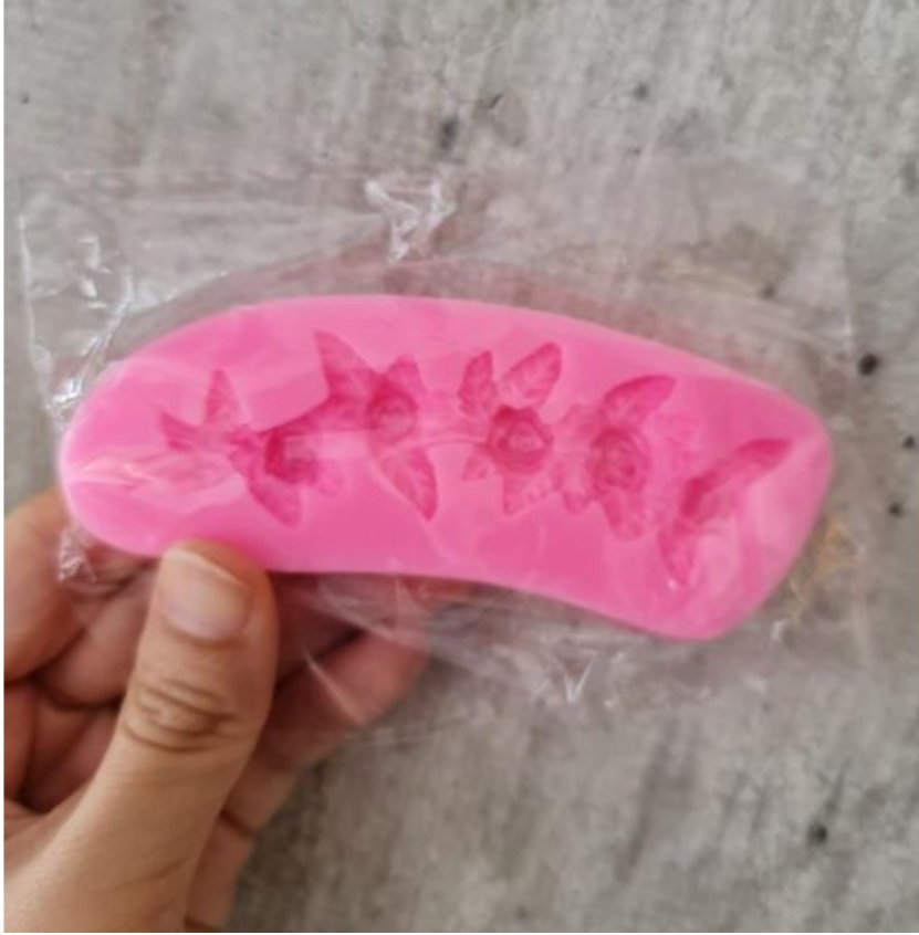Rose leaf mould rose wreath long shape fondant cake decorating mold rosebud floral