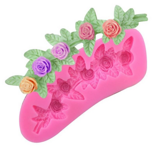 Rose leaf mould rose wreath long shape fondant cake decorating mold rosebud floral