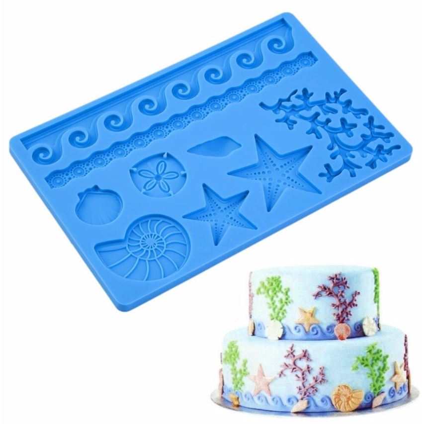 Seashell sea coral little mermaid tail starfish wave fondant silicone mould cake decorating silicon mold