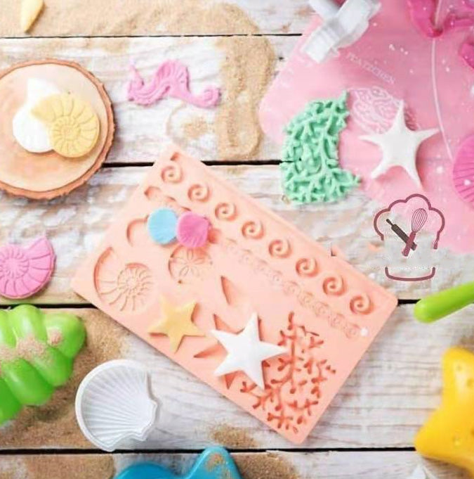 Seashell sea coral little mermaid tail starfish wave fondant silicone mould cake decorating silicon mold