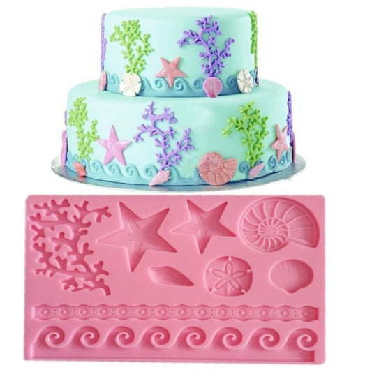 Seashell sea coral little mermaid tail starfish wave fondant silicone mould cake decorating silicon mold