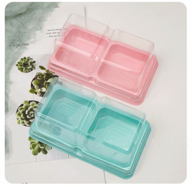 (10pcs) 2 cavity shanghai mooncake tray mooncake box transparent clear pastry box