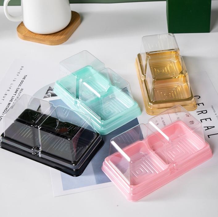 (10pcs) 2 cavity shanghai mooncake tray mooncake box transparent clear pastry box