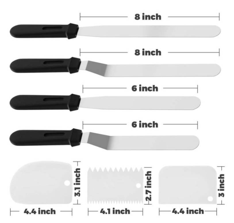 🇸🇬3pcs / 7pcs LONG offset spatula angled smoother palette knife stainless steel buttercream spreader
