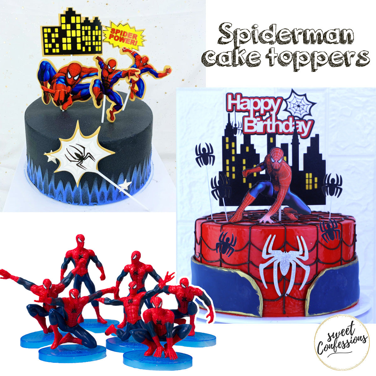 7pcs Spiderman marvel avengers figures for decorating kids birthday cake topper spider black web topper