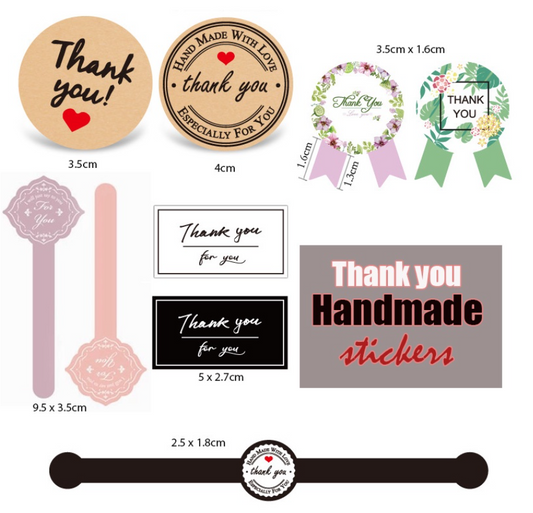 105pcs Thank you stickers baked goods package decoration label brownie cookie gratitude handmade with love sticker