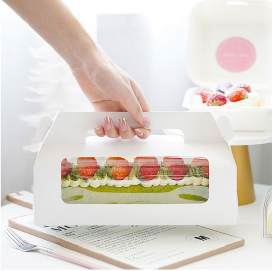 5pcs swiss roll box - log cake box paper box roll cake packaging transparent window cake box for roll cake