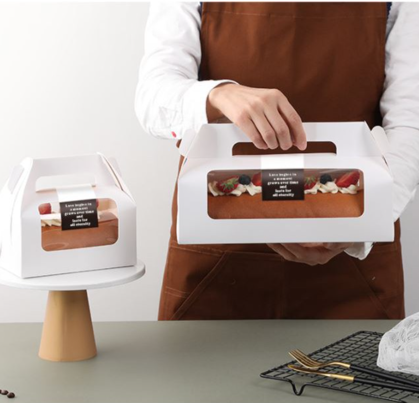 5pcs swiss roll box - log cake box paper box roll cake packaging transparent window cake box for roll cake