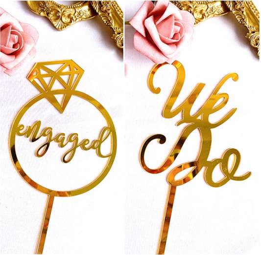 Engagement cake topper wedding ring engaged mr & mrs cake topper decorating cake bride to be plastic acrylic gold tag