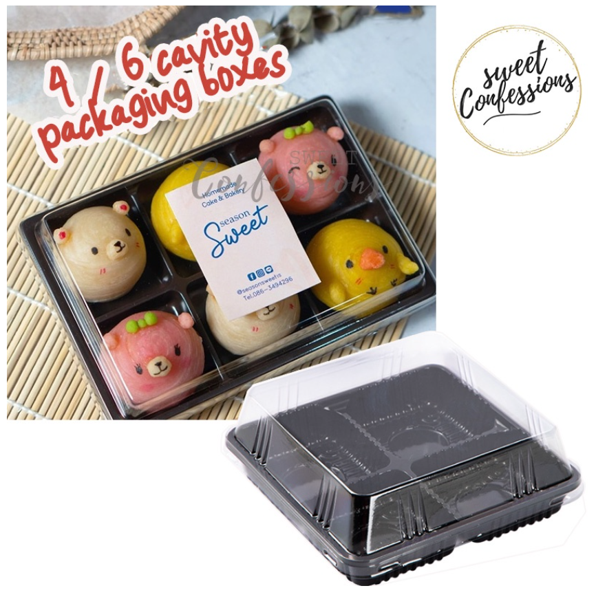 🇸🇬(10pcs) mini tart tray mooncake box cake brownie box disposable food tray 4 compartment packaging box fruit tart box