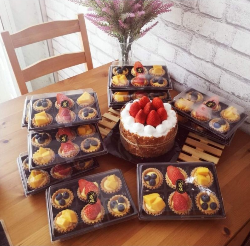 🇸🇬(10pcs) mini tart tray mooncake box cake brownie box disposable food tray 4 compartment packaging box fruit tart box