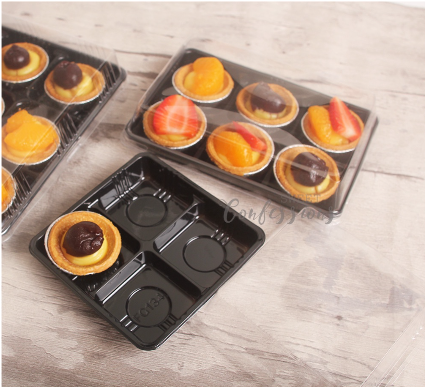 🇸🇬(10pcs) mini tart tray mooncake box cake brownie box disposable food tray 4 compartment packaging box fruit tart box