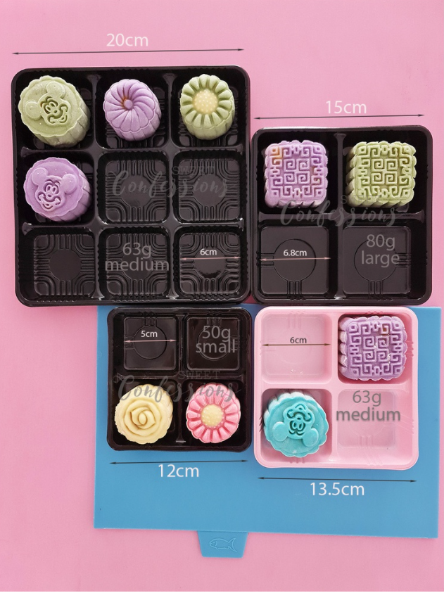 🇸🇬(10pcs) mini tart tray mooncake box cake brownie box disposable food tray 4 compartment packaging box fruit tart box