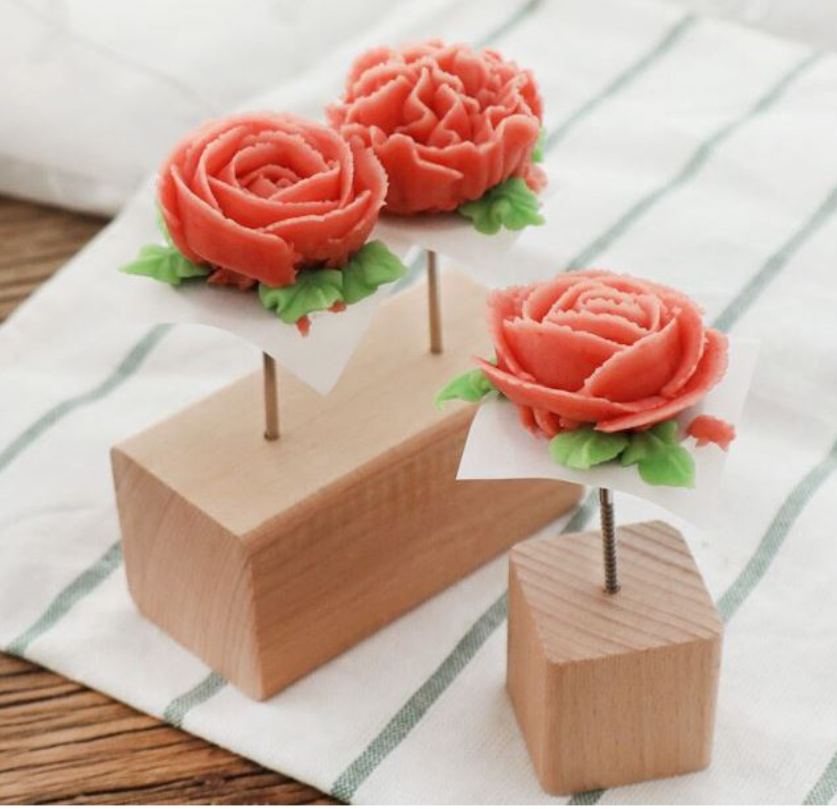 Wood stand - Piping flower nail wood block for anchoring piped buttercream flowers cake decorating wooden block