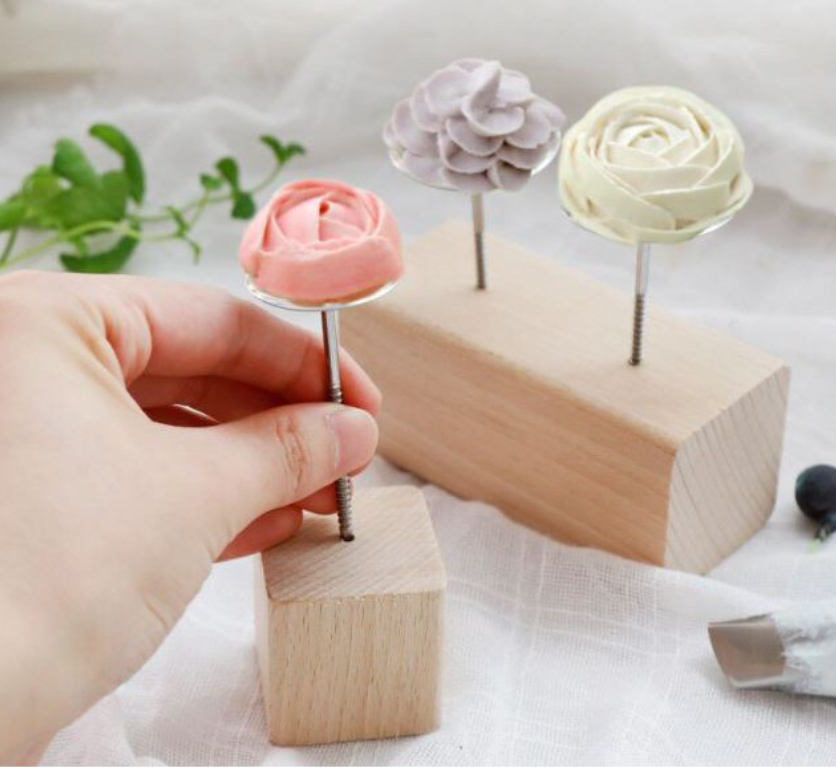 Wood stand - Piping flower nail wood block for anchoring piped buttercream flowers cake decorating wooden block