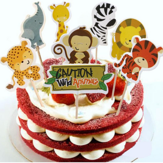 24pcs Zoo animals lion tiger zebra monkey giraffee wild safari animals cupcake topper birthday cake toppers