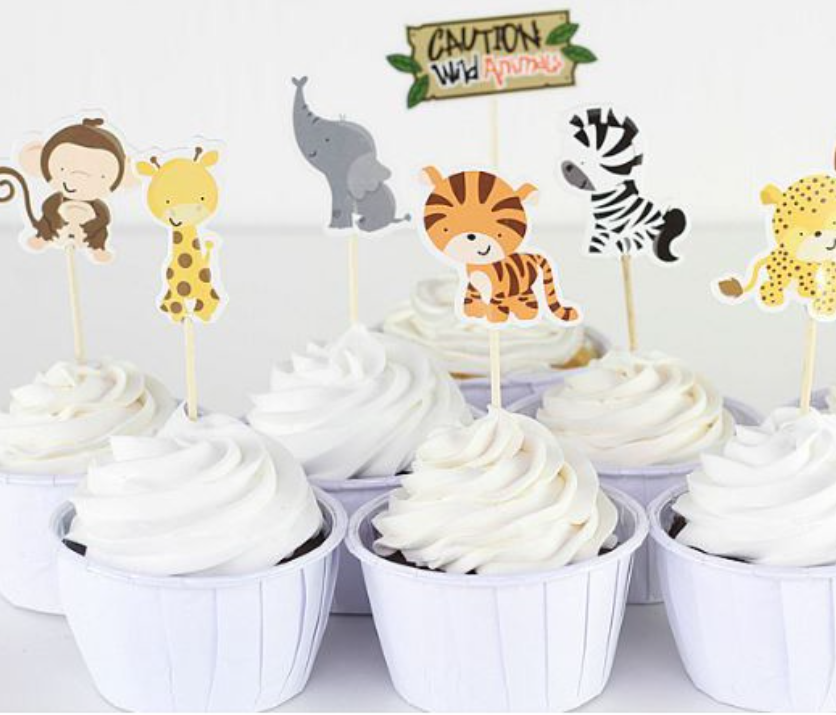 24pcs Zoo animals lion tiger zebra monkey giraffee wild safari animals cupcake topper birthday cake toppers