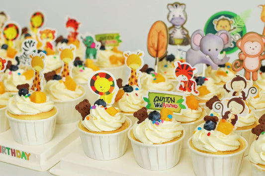 Zoo animals lion tiger zebra monkey giraffee wild safari animals cupcake topper birthday cake toppers
