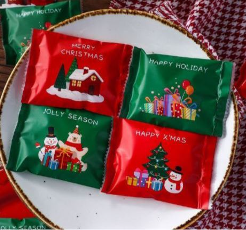 🔥 100pcs christmas packaging bag xmas cookie bag merry christmas gift bag red biscuit heat sealed sealer wrapper