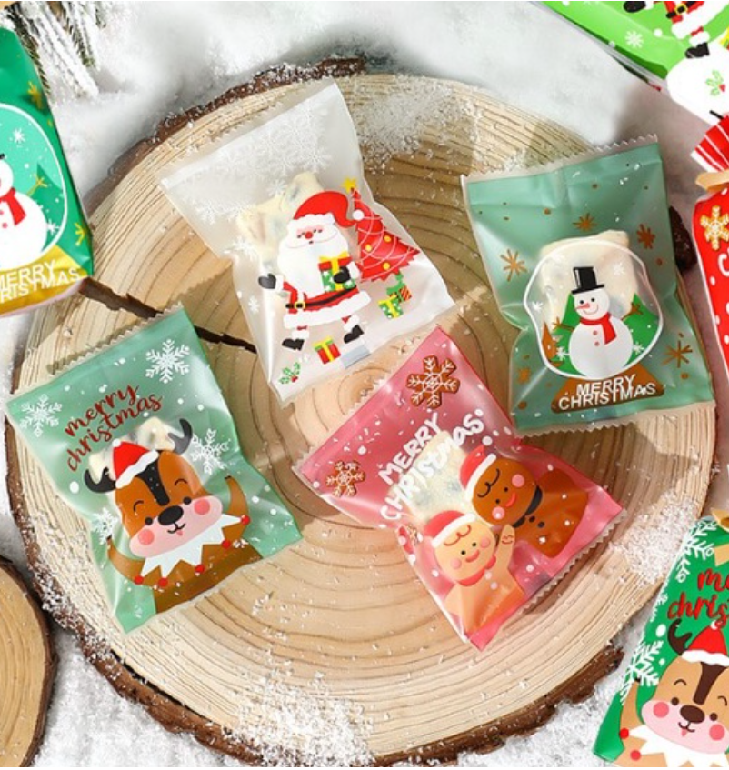 🔥 100pcs christmas packaging bag xmas cookie bag merry christmas gift bag red biscuit heat sealed sealer wrapper