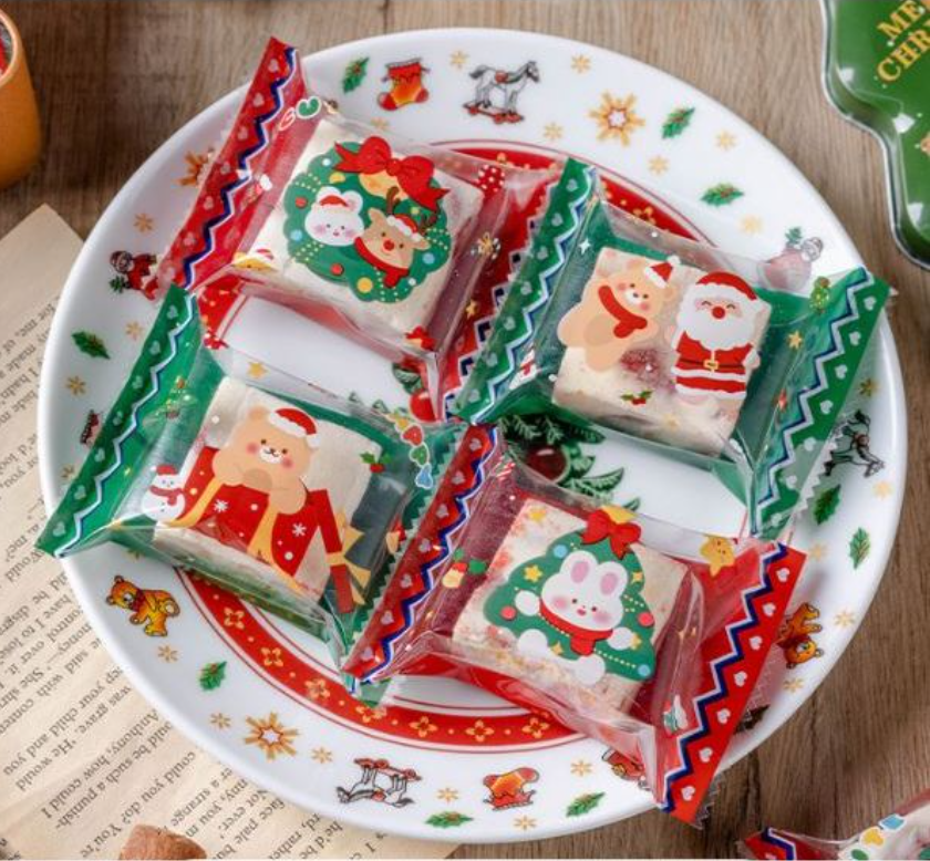🔥 100pcs christmas packaging bag xmas cookie bag merry christmas gift bag red biscuit heat sealed sealer wrapper