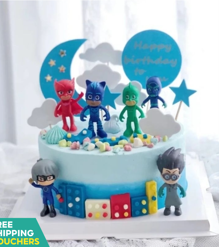6pcs PJ mask toy figurine blue cloud star cake decorating topper