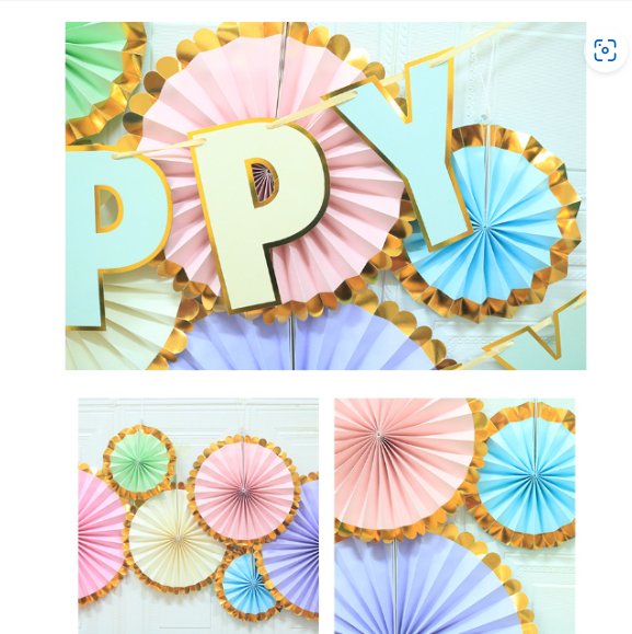 Happy birthday party decoration flag bunting with flower fan