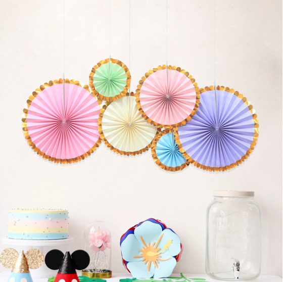 Happy birthday party decoration flag bunting with flower fan