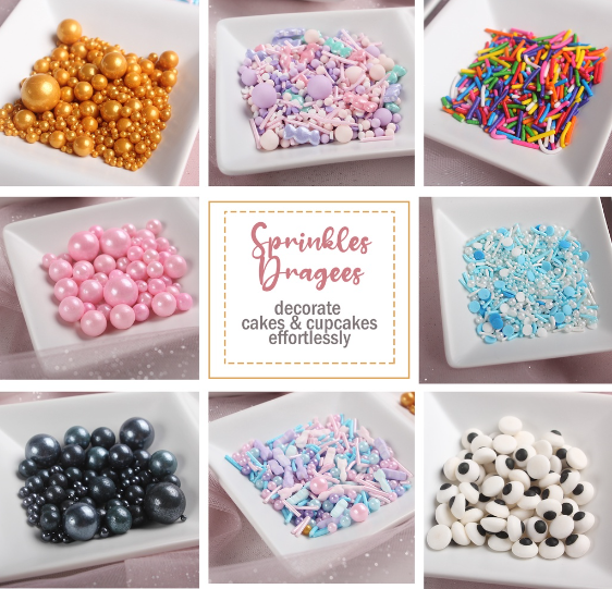 🇸🇬 50g / 50ml sprinkles dragees cupcake decoration sugar pearls nonpareils edible glitter ball sprinkle rod