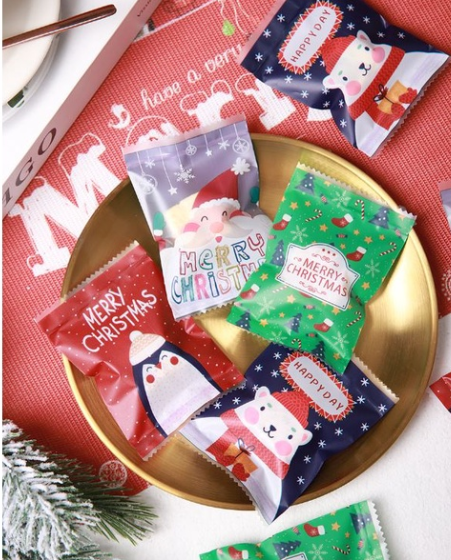 🇸🇬100pcs christmas packaging bag xmas cookie bag merry christmas gift bag red biscuit heat sealed sealer wrapper