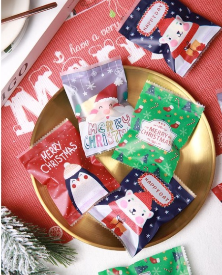 🔥 100pcs christmas packaging bag xmas cookie bag merry christmas gift bag red biscuit heat sealed sealer wrapper