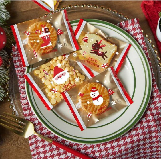 🔥 100pcs christmas packaging bag xmas cookie bag merry christmas gift bag red biscuit heat sealed sealer wrapper